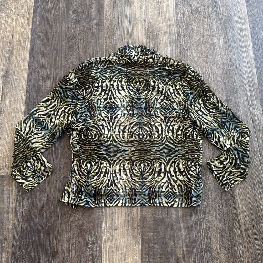 ALBERTO MAKALI Animal Print Eyelet Open Front Draped Cardigan Women Size Small - Picture 10 of 12